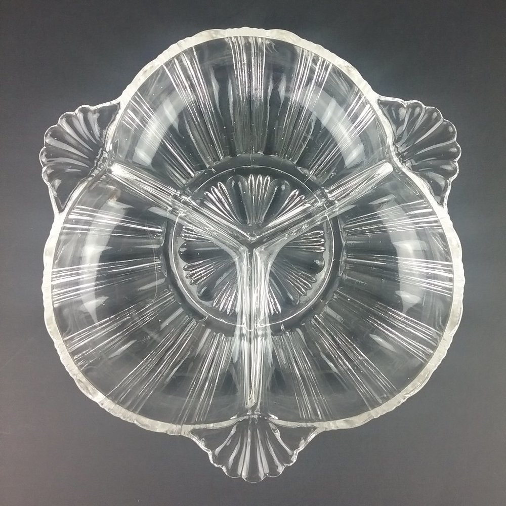 Vtg Clear Glass 3 Section Relish Dish Snack Candy